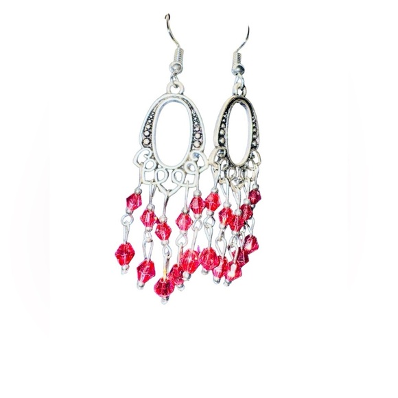 Red and Silver Dangle Earrings- Super Pretty! 🤩 - Picture 2 of 3